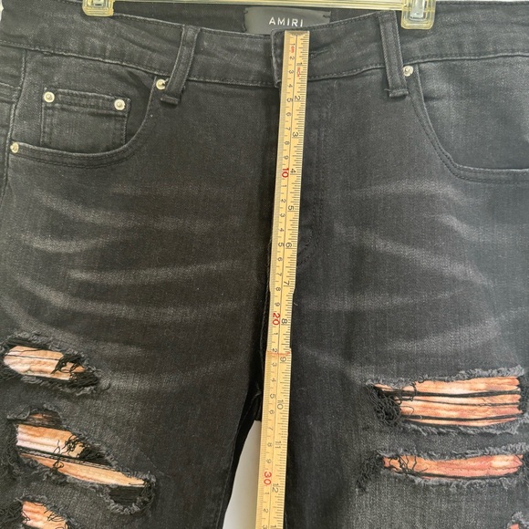 Amiri Thrasher Jean Aged Black Jeans Distressed Leather Trim Zip Pant Logo 29 30 - Picture 15 of 16
